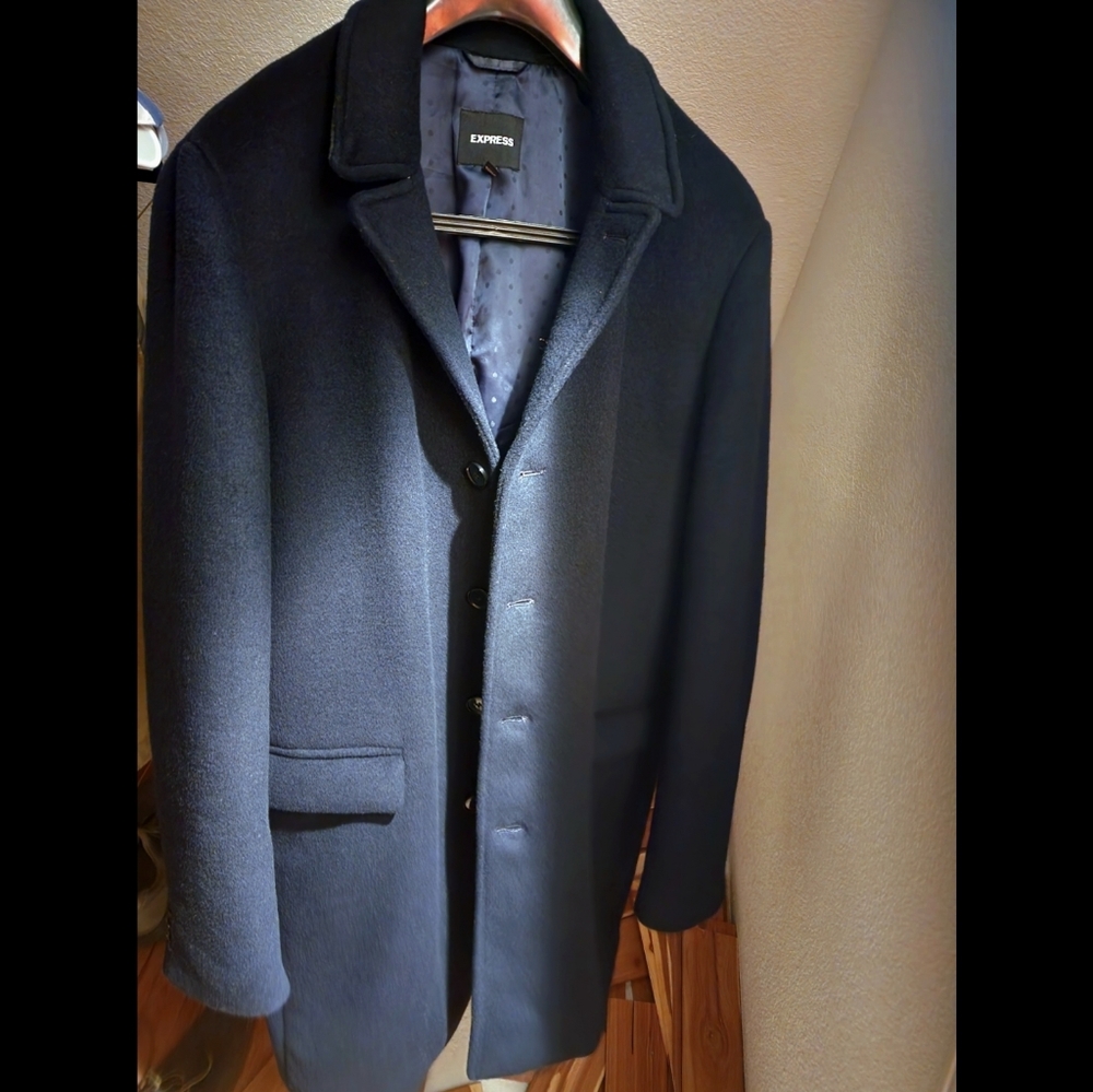 Express Top Coat, Large Tall, Brand New Dark Navy Blue Wool Blend